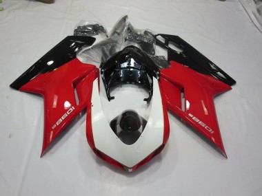 Negro Rojo & Blanco 2007-2014 Ducati 848 1098 1198 Carenados Moto
