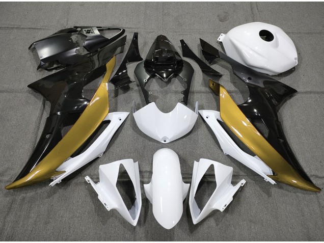Oro Personalizado En Blanco & Negro 2008-2016 Yamaha R6 Carenados Moto Oro Personalizado En Blanco & Negro 2008-2016 Yamaha R6 Carenados Moto