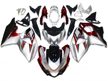 Plata Con Toques Rojos 2009-2016 Suzuki GSXR 1000 Carenados Moto