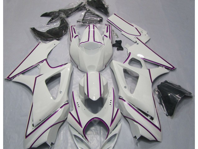 Raya Pin Rosa Blanco Brillante 2007-2008 Suzuki GSXR 1000 Carenados Moto Raya Pin Rosa Blanco Brillante 2007-2008 Suzuki GSXR 1000 Carenados Moto