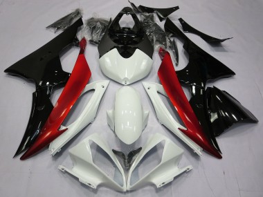 Rojo Blanco & Negro 2008-2016 Yamaha R6 Carenados Moto