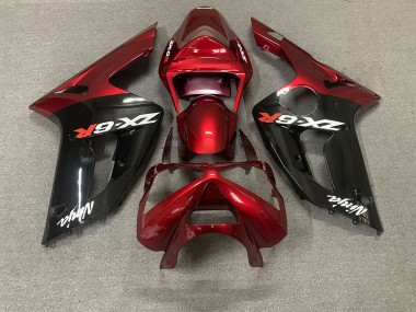 Rojo Brillante & Negro 2003-2004 Kawasaki ZX6R Carenados Moto