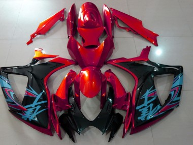Rojo Brillante & Negro 2006-2007 Suzuki GSXR 600-750 Carenados Moto