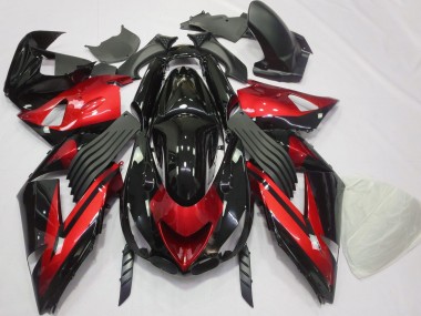 Rojo Brillante & Negro Liso 2006-2011 Kawasaki ZX14R Carenados Moto