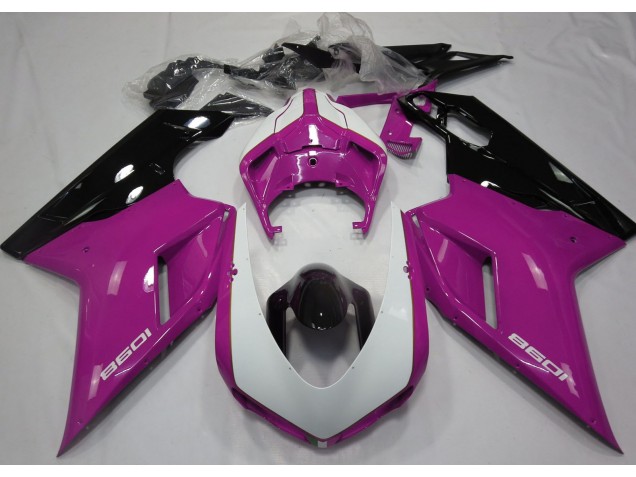 Rosa Brillante & Blanco 2007-2014 Ducati 848 1098 1198 Carenados Moto Rosa Brillante & Blanco 2007-2014 Ducati 848 1098 1198 Carenados Moto