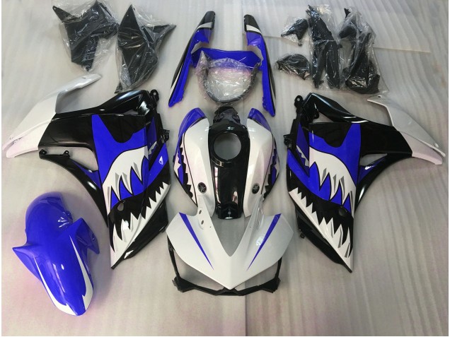 Tiburón Azul & Blanco 2015-2018 Yamaha R3 Carenados Moto Tiburón Azul & Blanco 2015-2018 Yamaha R3 Carenados Moto