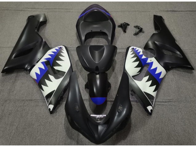 Tiburón Negro Mate & Azul 2005-2006 Kawasaki ZX6R Carenados Moto Tiburón Negro Mate & Azul 2005-2006 Kawasaki ZX6R Carenados Moto