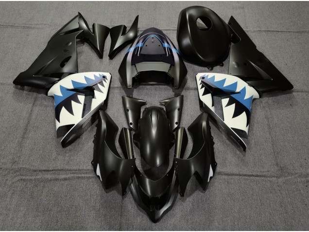 Tiburón Negro Mate & Azul Claro 2004-2005 Kawasaki ZX10R Carenados Moto Tiburón Negro Mate & Azul Claro 2004-2005 Kawasaki ZX10R Carenados Moto