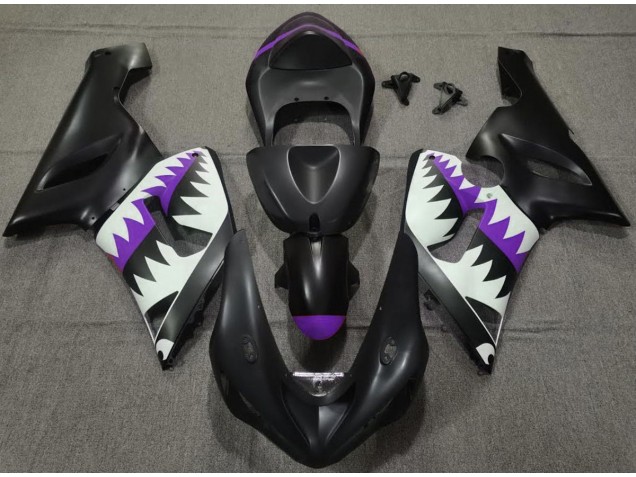 Tiburón Negro Mate & Morado 2005-2006 Kawasaki ZX6R Carenados Moto Tiburón Negro Mate & Morado 2005-2006 Kawasaki ZX6R Carenados Moto