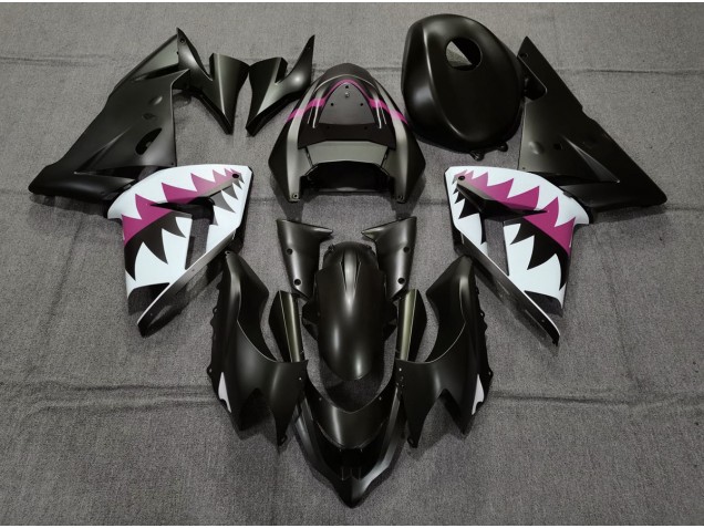 Tiburón Negro Mate & Rosa 2004-2005 Kawasaki ZX10R Carenados Moto Tiburón Negro Mate & Rosa 2004-2005 Kawasaki ZX10R Carenados Moto