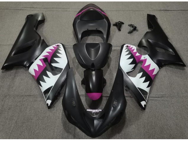 Tiburón Negro Mate & Rosa 2005-2006 Kawasaki ZX6R Carenados Moto Tiburón Negro Mate & Rosa 2005-2006 Kawasaki ZX6R Carenados Moto