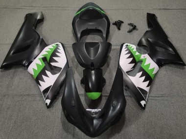 Tiburón Negro Mate & Verde 2005-2006 Kawasaki ZX6R Carenados Moto