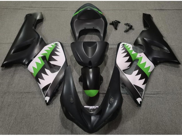 Tiburón Negro Mate & Verde 2005-2006 Kawasaki ZX6R Carenados Moto