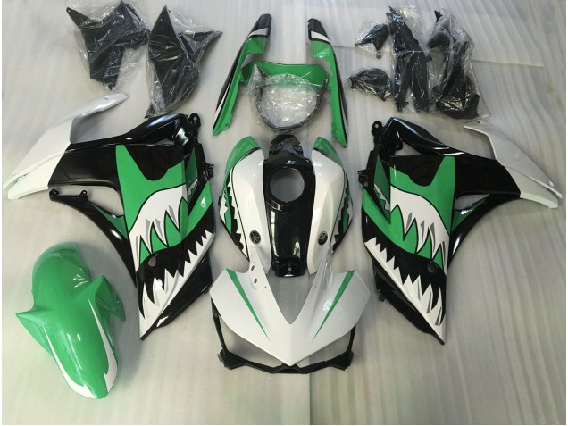 Tiburón Verde & Blanco 2015-2018 Yamaha R3 Carenados Moto Tiburón Verde & Blanco 2015-2018 Yamaha R3 Carenados Moto
