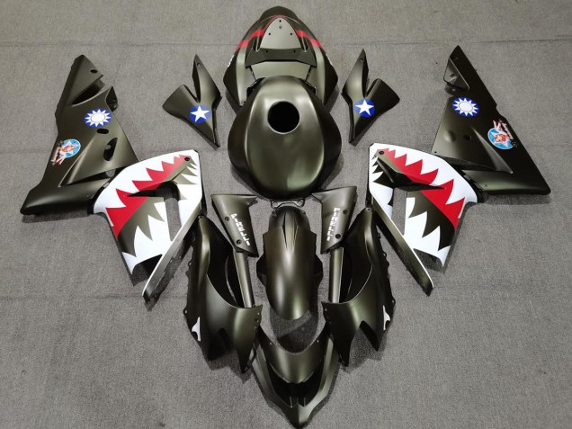 Tiburón Verde Militar 2004-2005 Kawasaki ZX10R Carenados Moto Tiburón Verde Militar 2004-2005 Kawasaki ZX10R Carenados Moto