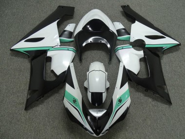 Verde Azulado Blanco & Negro 2005-2006 Kawasaki ZX6R Carenados Moto