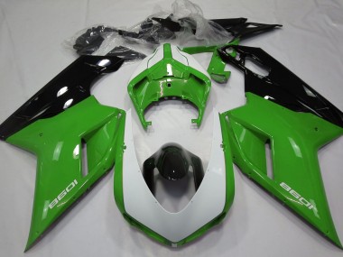 Verde Brillante & Blanco 2007-2014 Ducati 848 1098 1198 Carenados Moto