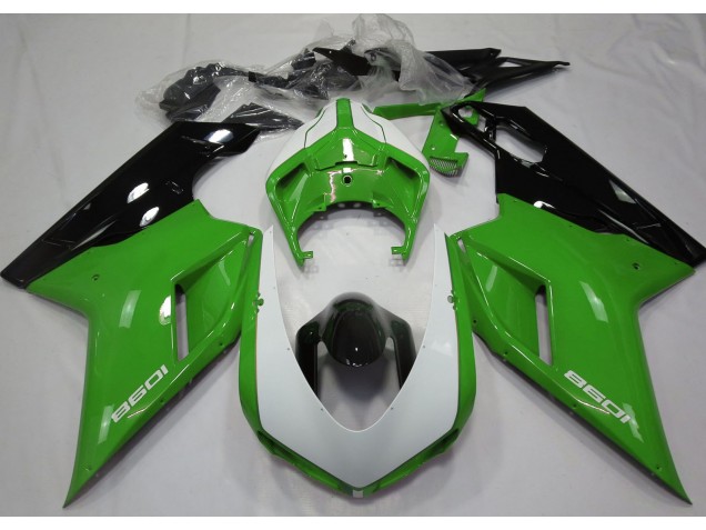 Verde Brillante & Blanco 2007-2014 Ducati 848 1098 1198 Carenados Moto Verde Brillante & Blanco 2007-2014 Ducati 848 1098 1198 Carenados Moto